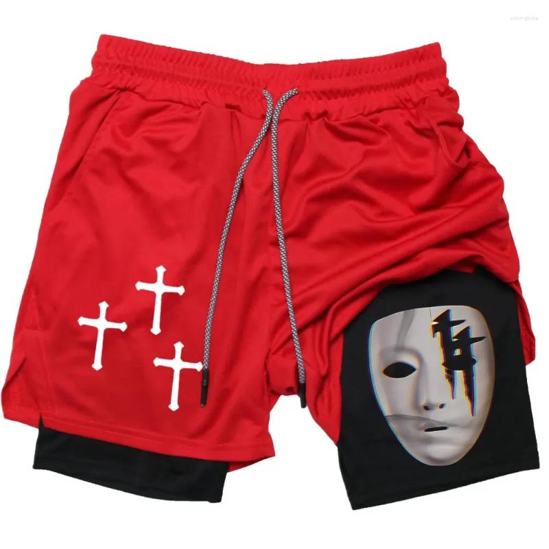 Mens Shorts Cross Print 2 In 1 Compreesion For Men Gym Workout Running Athletic Performance With Pockets Activewear