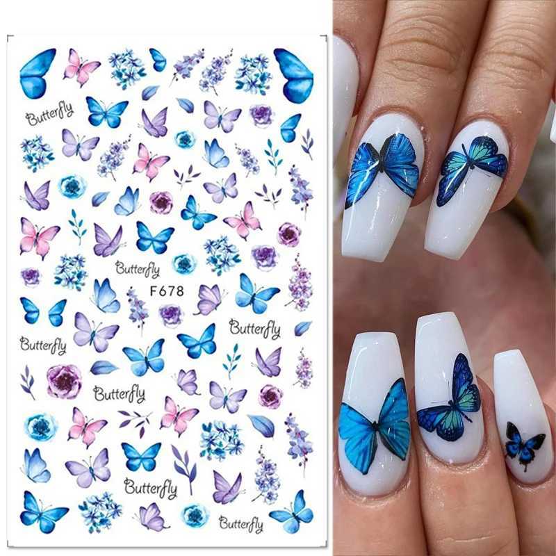 Color Butterfly Flower Nail Art Sticker Nail Parts Rose Sunflower 3D Adhesive Sticker Nail Decoration Decals ManicureXJ240814