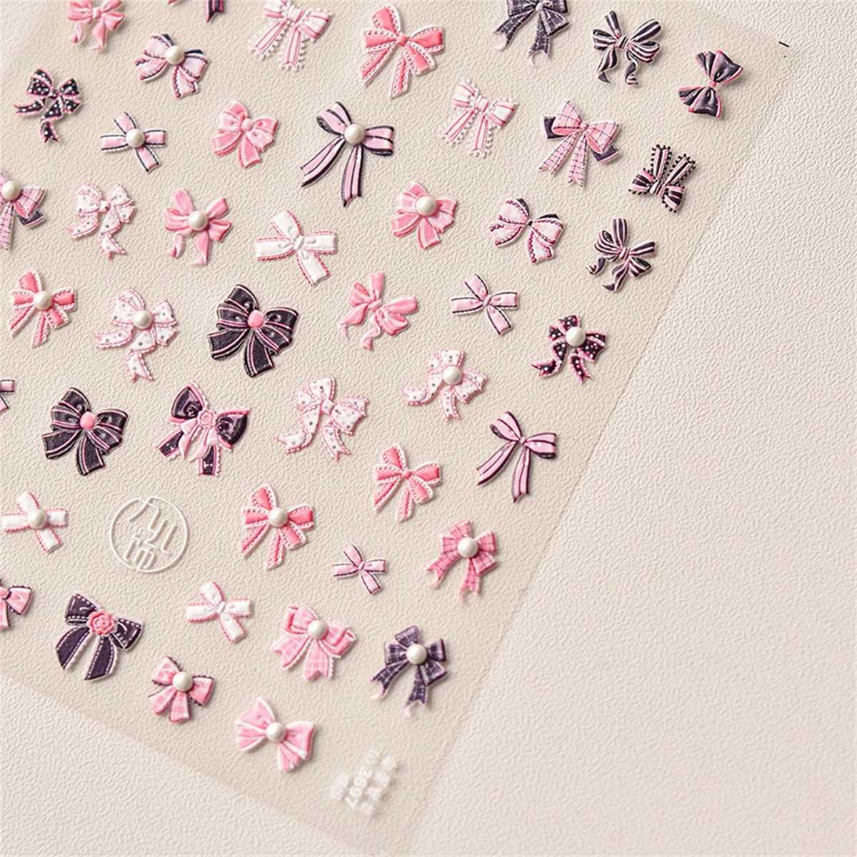 1pcs 5D Kawaii Exquisite Pink Bow Nail Sticker Japanese Colorful Small Ribbon Adhesive Decals Nail Art Decoration DIY AccessoryXJ240814