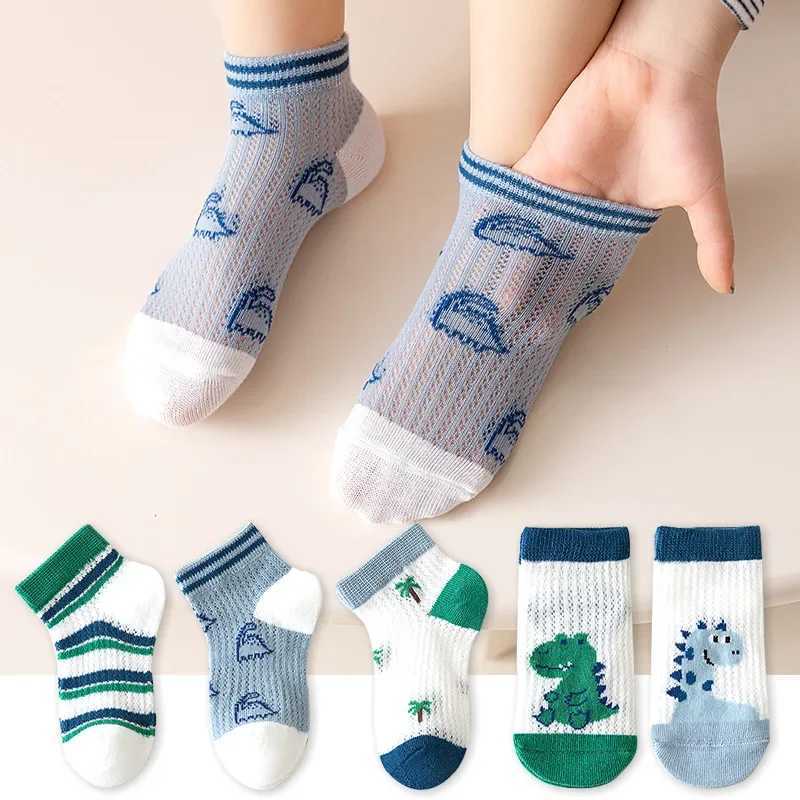 5 pairs/batch of childrens cotton socks cute baby boys and girls teenagers ultra-thin casual mesh soft 1-10Y spring and summer childrens socks W240814