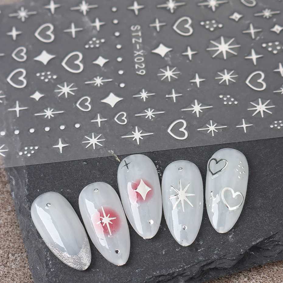 3D Love Heart Nail Stickers Holographic Bronzing Stars Sliders Starlight Flame Silver Chrome Y2K Nail Art Manicure DecorationXJ240814
