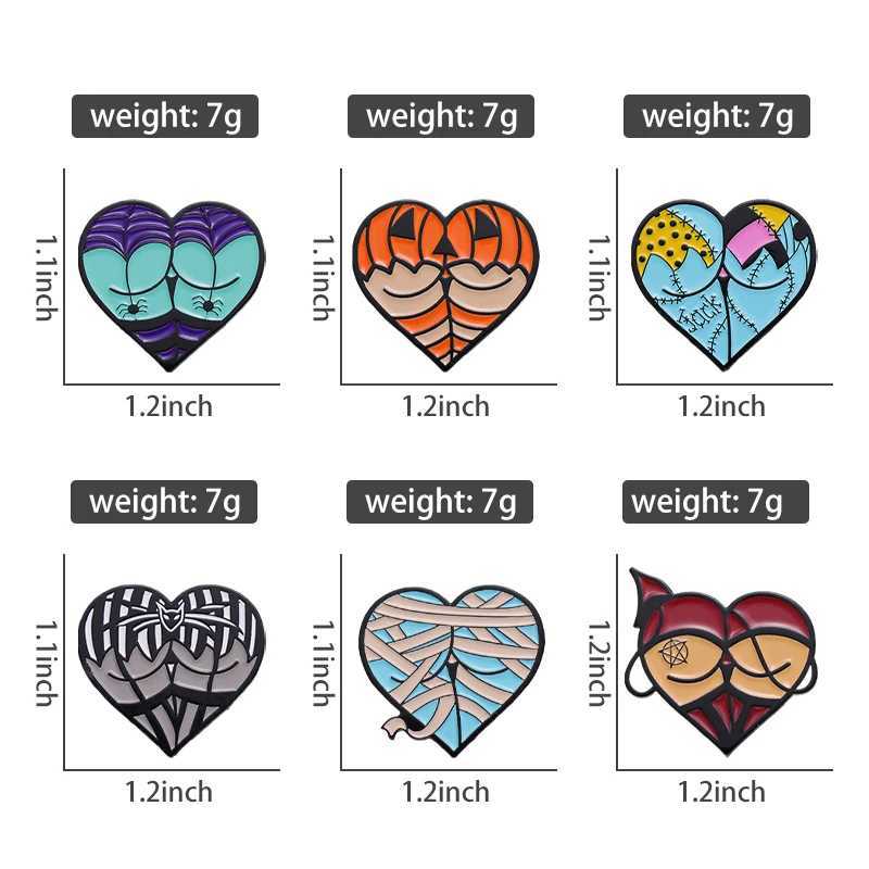 Halloween sexy buttocks enamel pin custom heart-shaped role-playing brooch lapel badge punk gothic jewelry gift direct shipping W240815