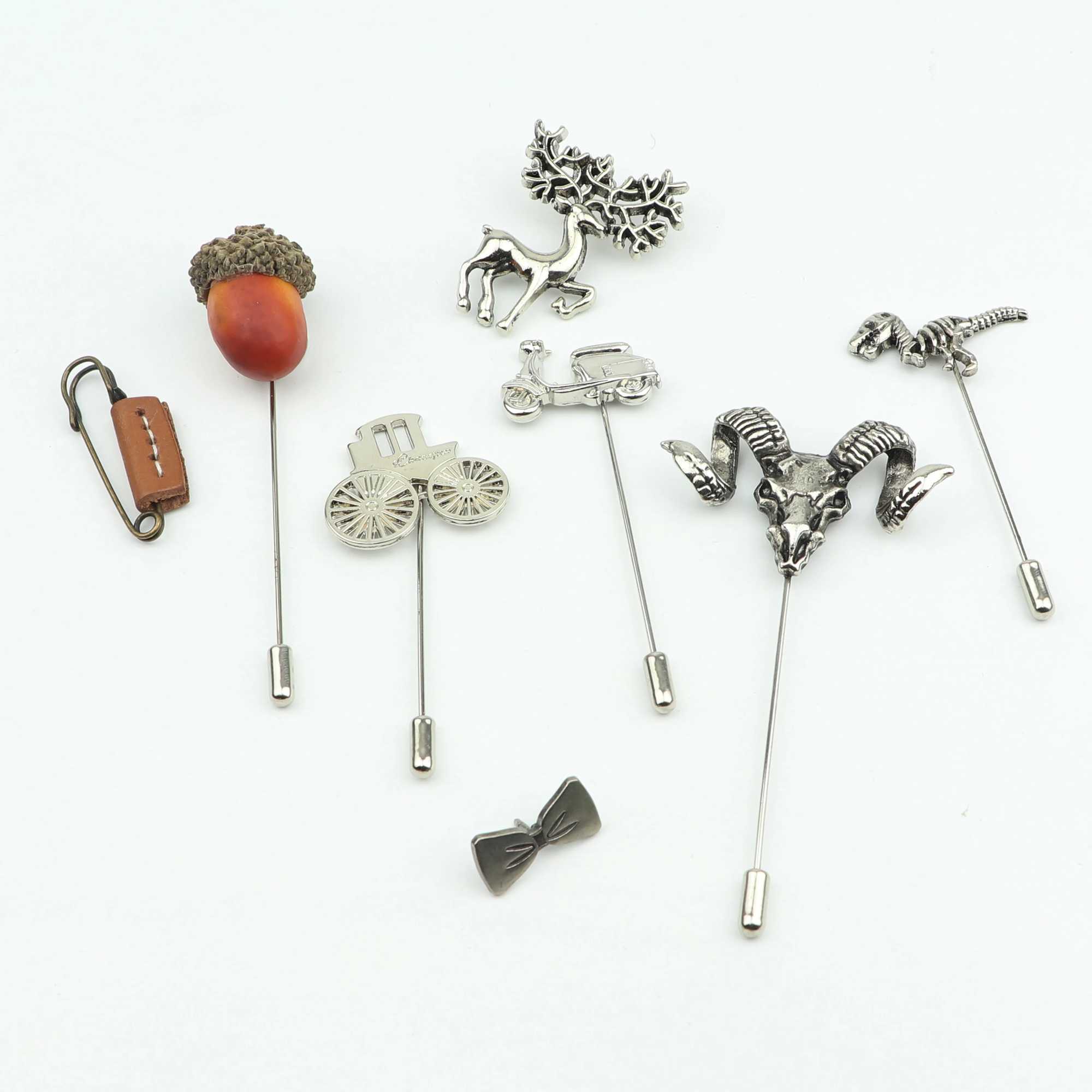 Fashionable mens long brooch retro bicycle pine cone deer alloy brooch necklace set stick brooch mens set accessories W240815