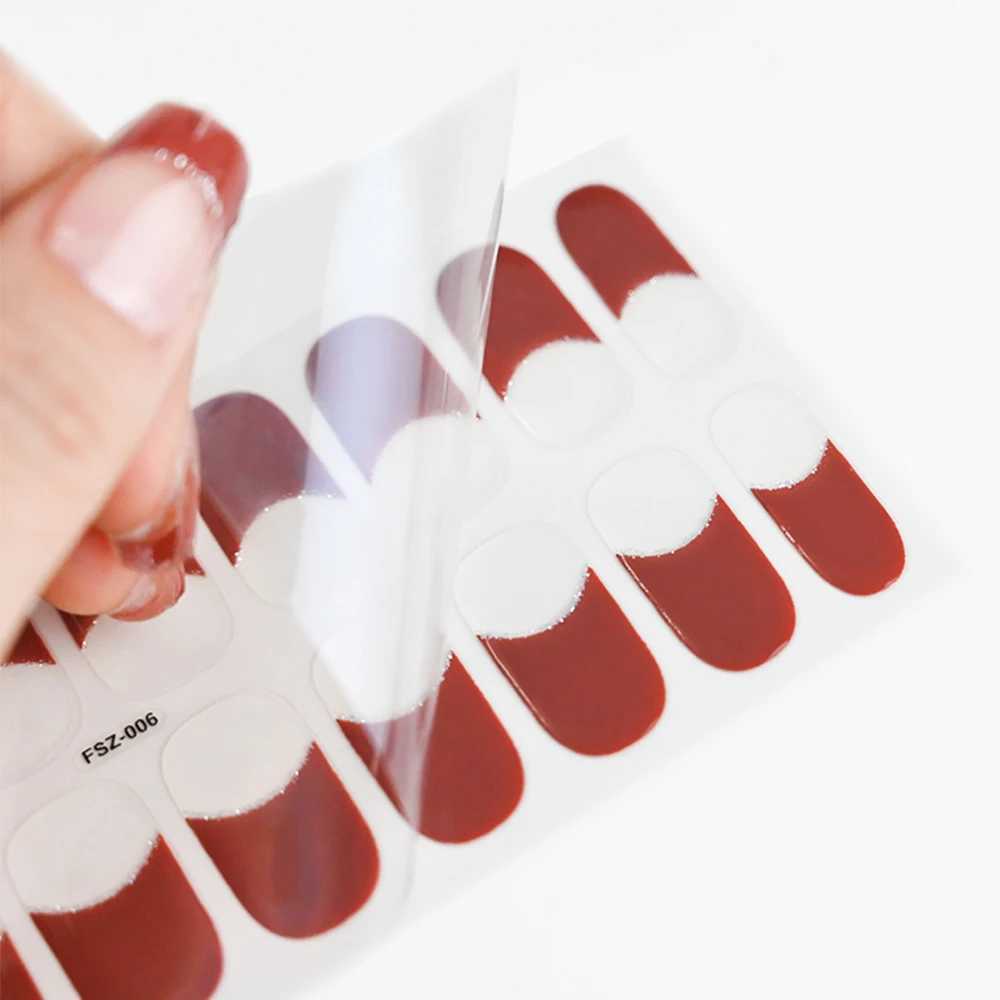 16Tips White French Semi-Cured Gel Nail Patch Sliders Full Cover Gel Nail Stickers For UV Lamp Adhesive Decals Manicure Patch #7XJ240814