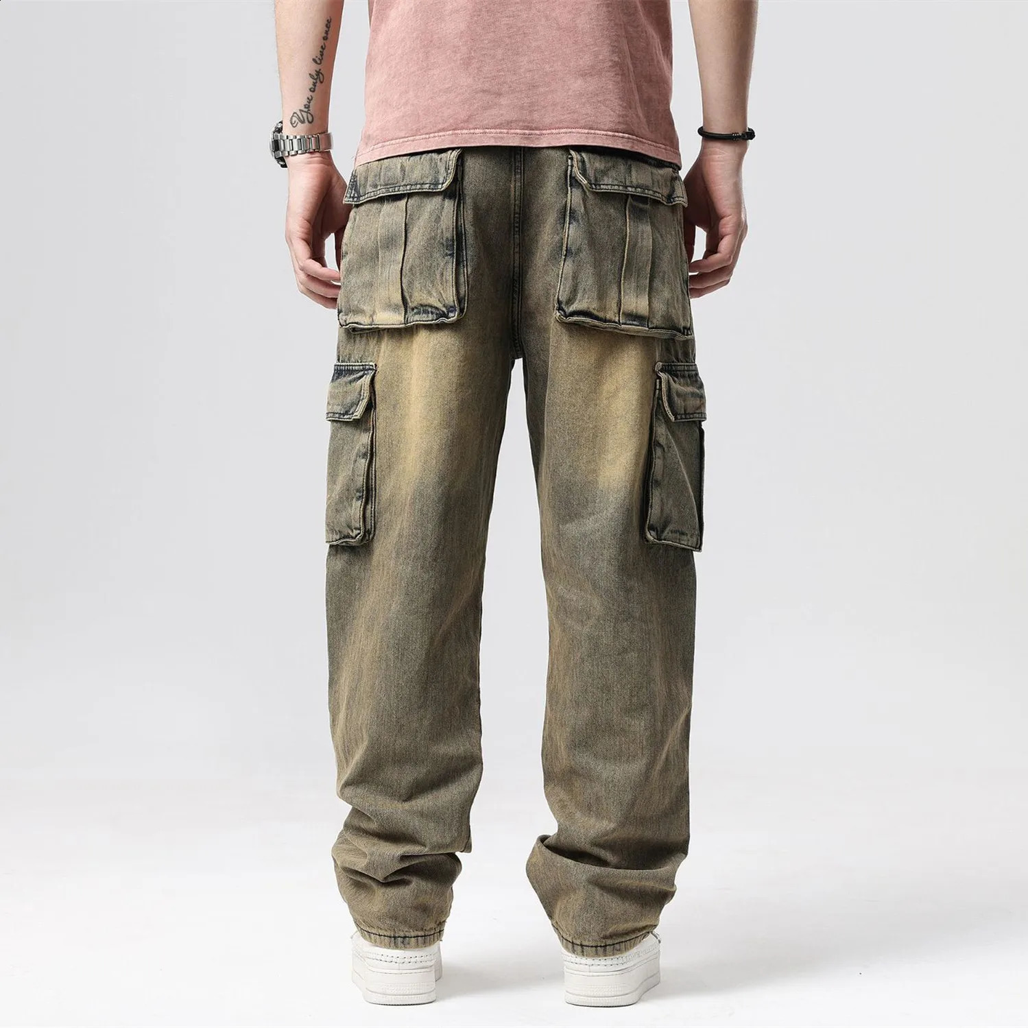 ABOORUN Man Loose Baggy Jeans Hip Hop Skateboard Denim Pants Street Dance Rap Trouses for Male 240816
