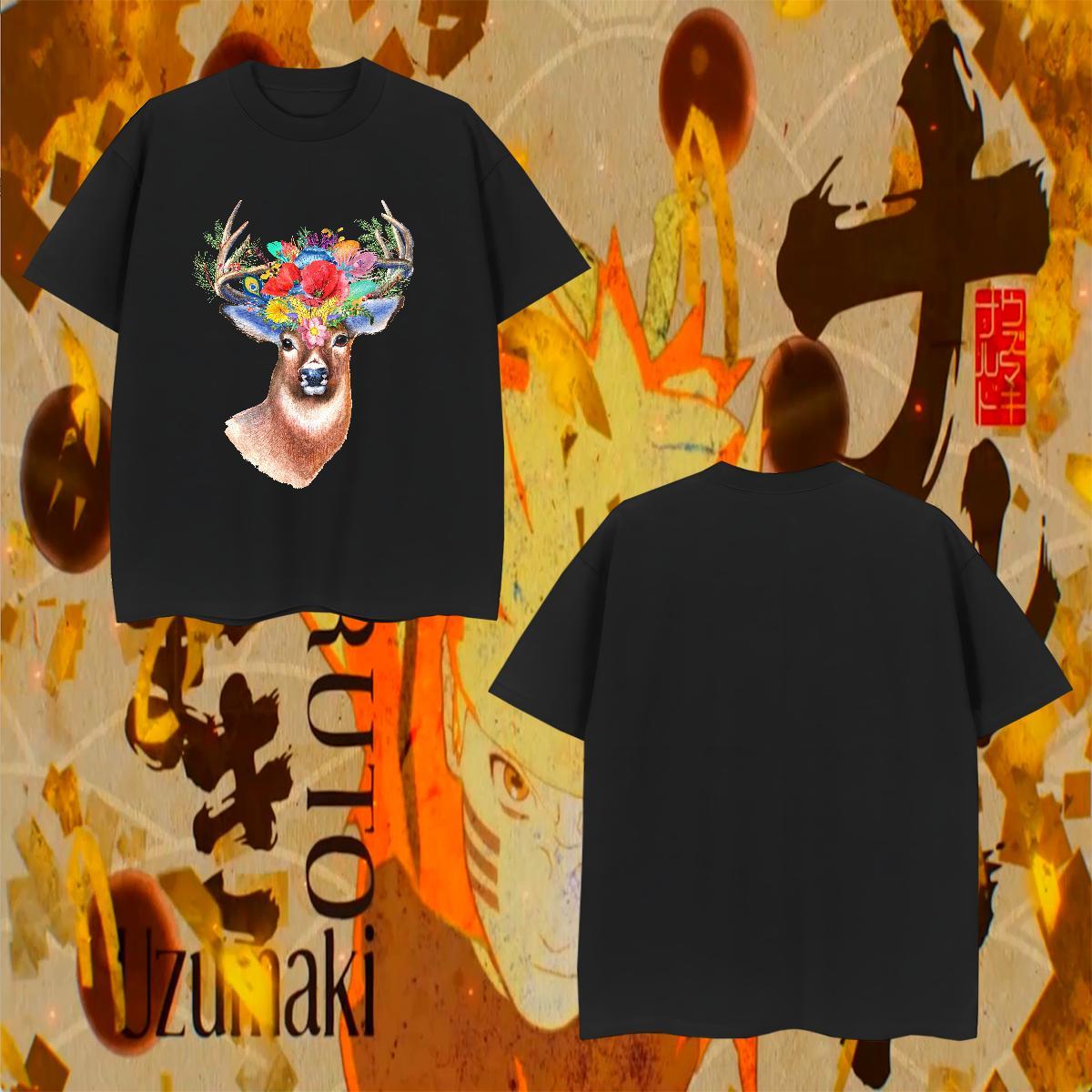 Mens T Shirts 100% Cotton 230g Deer Casual O-Neck Short Sleeve Plus Size Cartoon Men Tops Tees Fashion Wholesale Tee Shirt