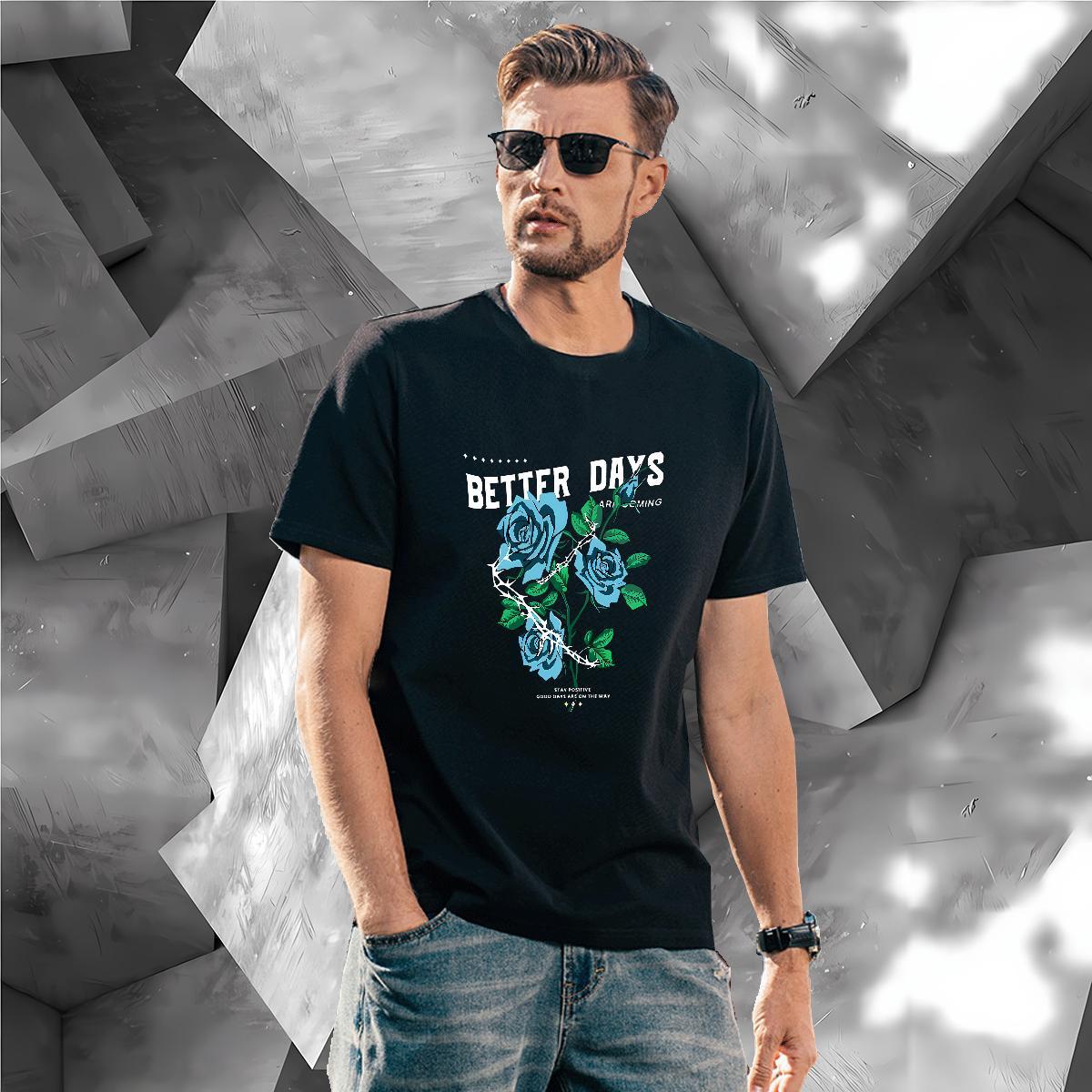 Brand ROSE Man T Shirts High Street Hip Hop Men Clothes T-Shirt 230g Pure Cotton Designer Fashion O Neck Short Sleeves Cartoon Printing L-4XL Polos