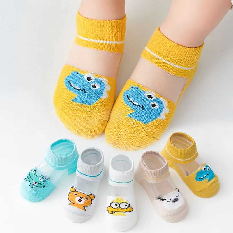 5 pairs/batch 0-5 Y childrens ultra-thin mesh socks for baby boys and girls in summer cute cotton breathable thin soft boat socks for children W240814