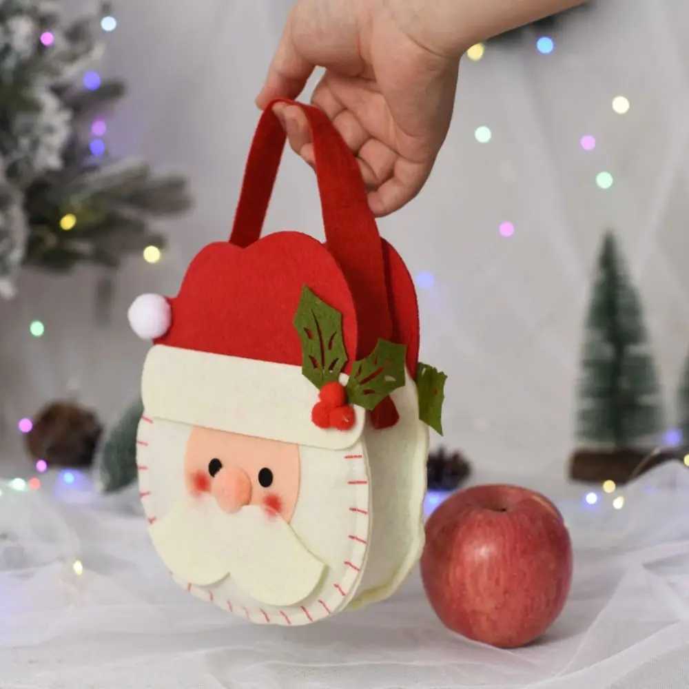 Christmas gift bag childrens portable reindeer snowman Santa Claus wool felt bag beautifully printed Christmas candy bag W240813