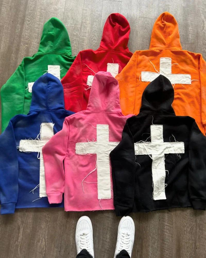 mens hoodie men's hoodies cross letter embroidered sweatshirt men women y2k street hip hop fashion brand loose hoodie versatile casual retro pull