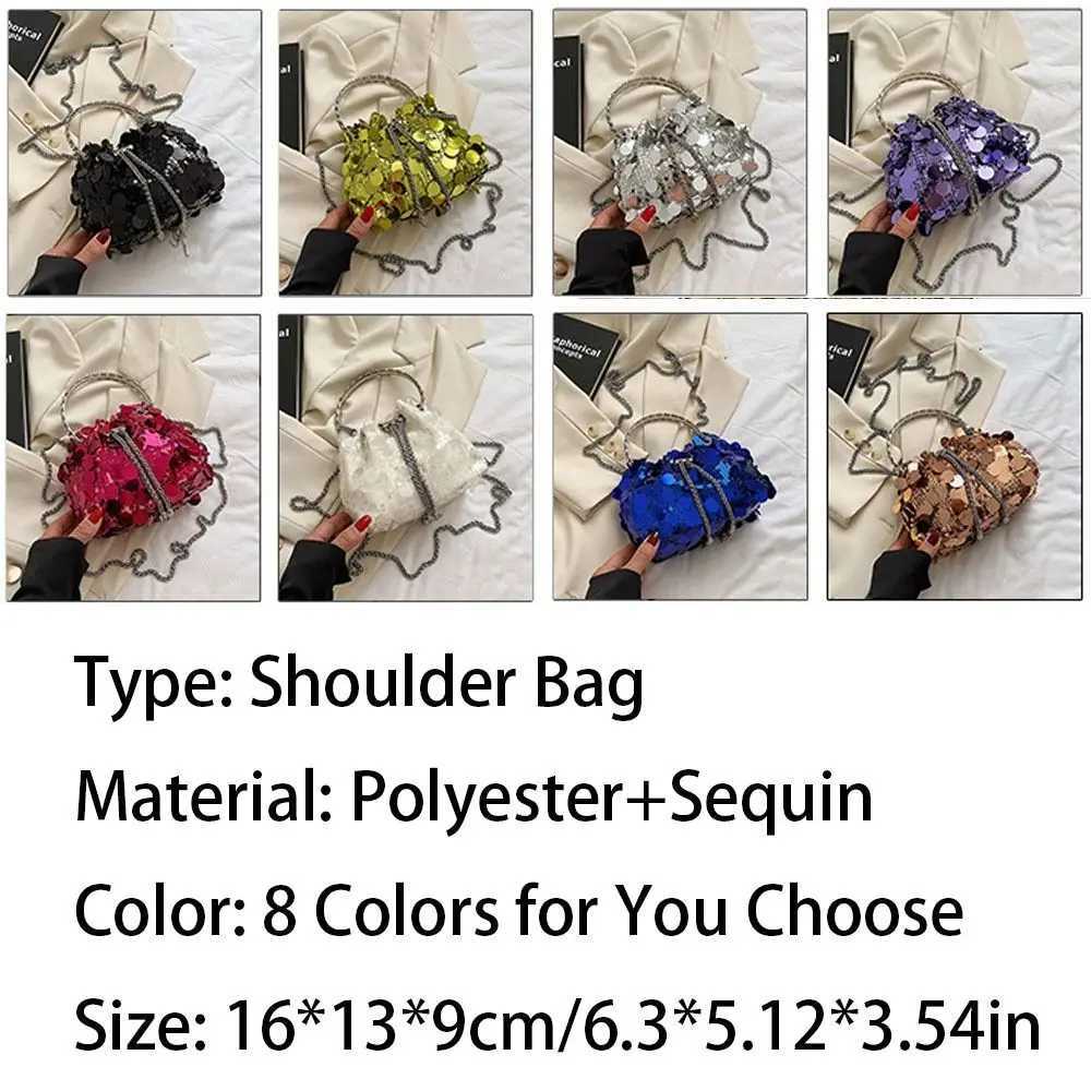 Fashion Women Sequin Shoulder Bag Mini Bucket Shiny Handbags Purses New Chain Crossbody Bags with Round Handle CL240815
