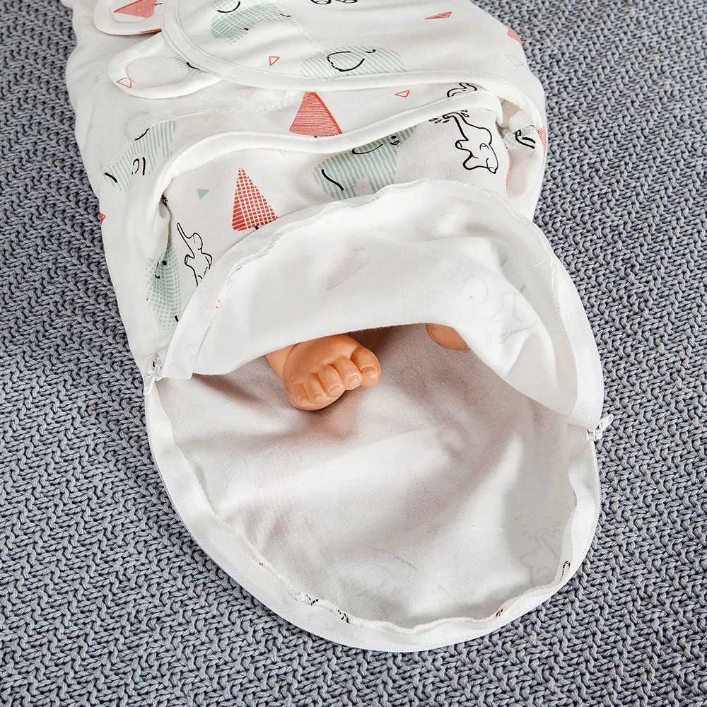 Sleeping Bag For Baby 100%Cotton Soft Adjustable Infant Wrap Summer Thin Sleepwear Elephant Print Diaper Baby Swaddling Blanket Y240814