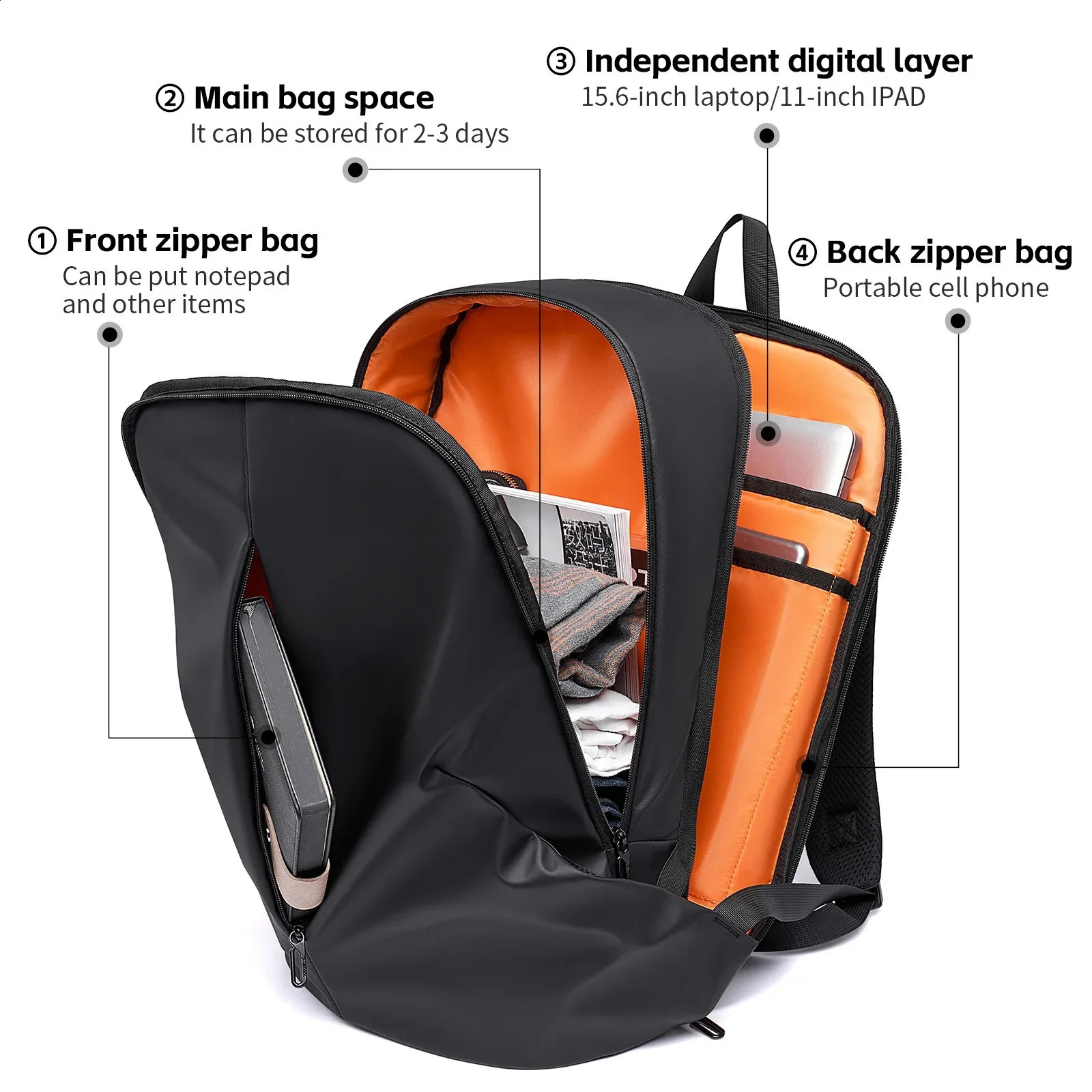 Mens 15.6-inch Laptop Backpack Fashion Leisure Travel Backpack Large Capacity Student Backpack Business Commute Backpack 240813