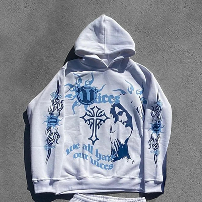 Zip Hoodie Rhinestone demon goth Sweatshirt Sport Coat Pullover Gothic Y2k Long Sleeve Oversized hoodie jacket Mens hoodies emo 240810