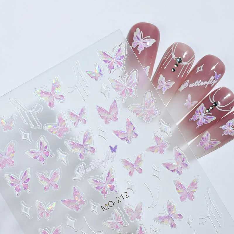 Aurorals Butterfly Sticker 3D Nail Decals Colorful WIngs Flower Design Sliders for Nails Girls Party Foil for Manicure DecorXJ240814