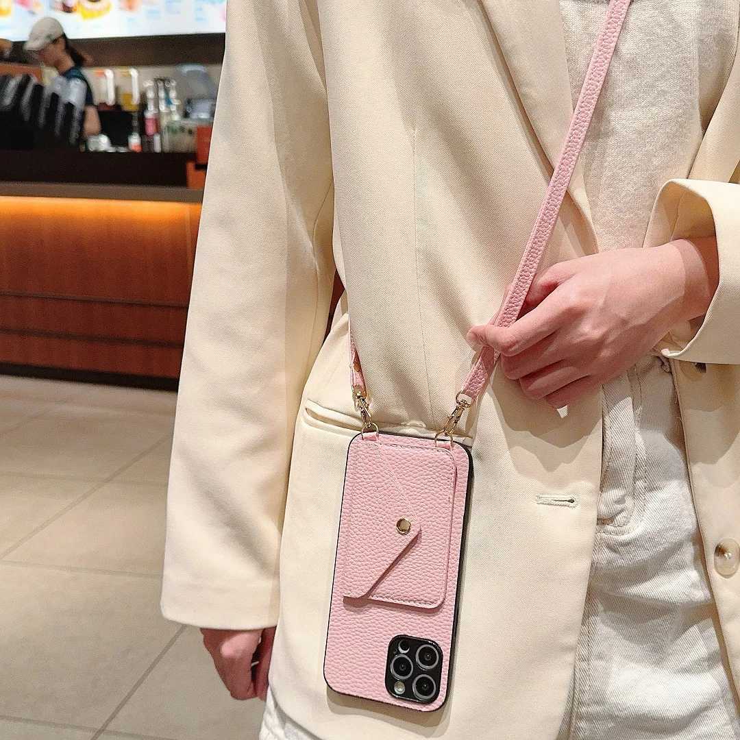 Crossbody Strap Leather Card Slot Pocket Wallet Case For iPhone 11 12 13 14 15 Pro Max Plus Lanyard Phone Bag Cover Purse Y240815
