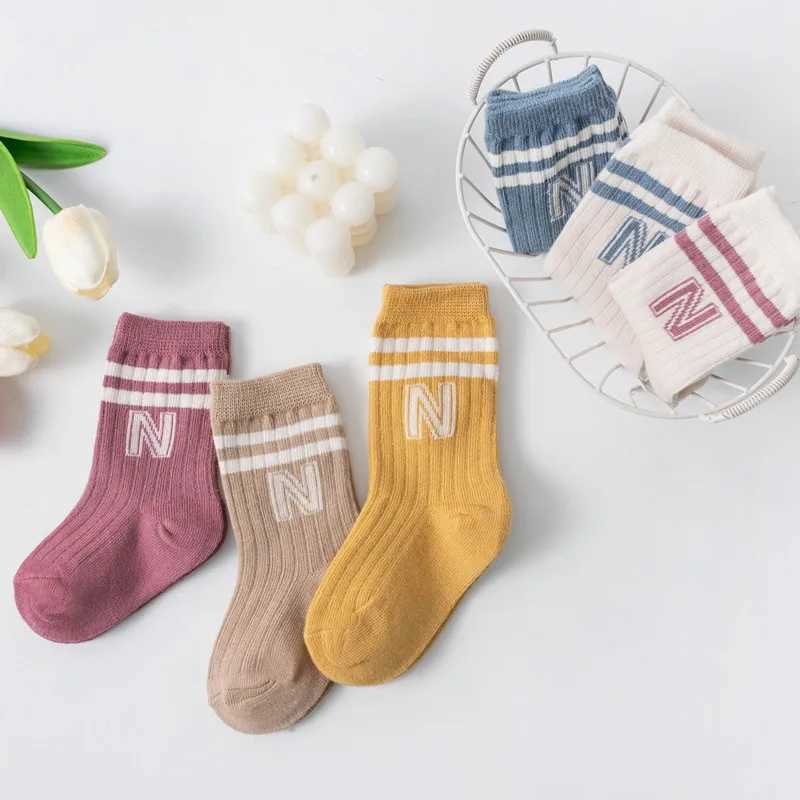 3 pairs of childrens knitted soft cotton letter socks childrens long knee high socks baby children baby boys and girls cute striped socks W240814