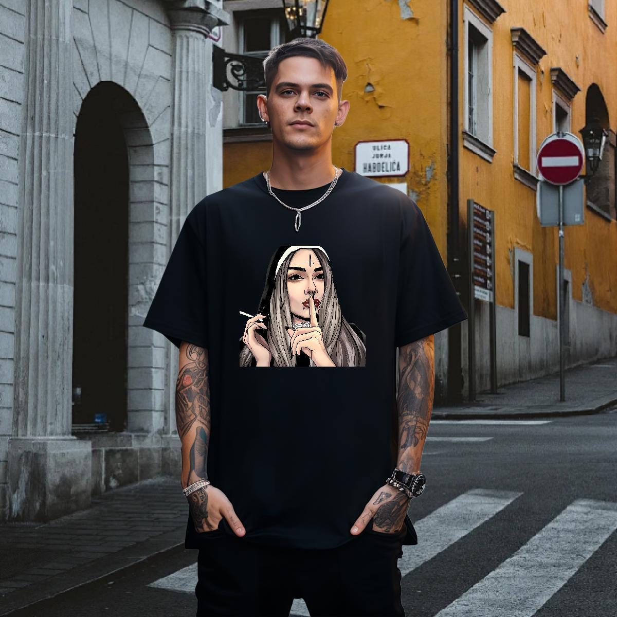 T-Shirts for Men 100% Cotton 230g nun Street Casual Round Neck Short Sleeve Oversized 3XL 4XL Couples T Shirts 2024 High Quality Tee Shirt