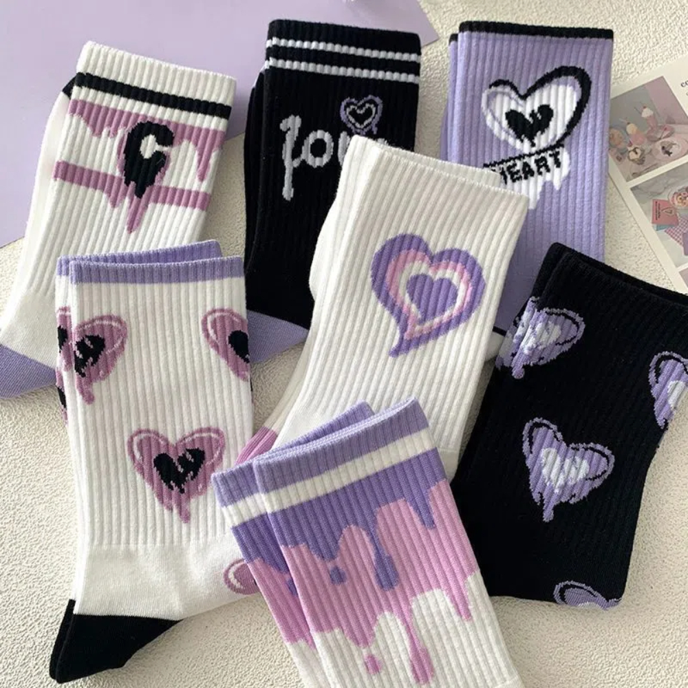 Trendy Purple Love Socks for Women Versatile Mid Length Sporty Leg Wear Ideal for Spring and Summer