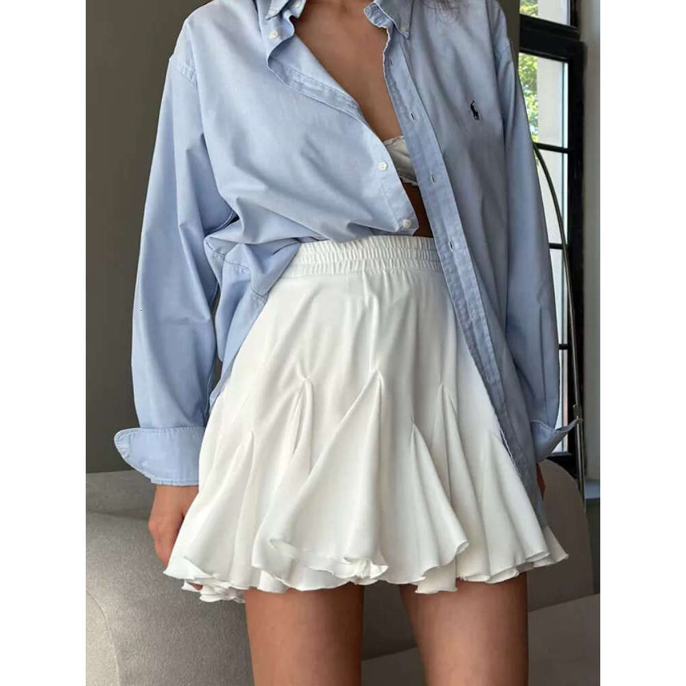 Summer DEEPTOWN White Sexy Cute Ruffle A-line Vintage Mini Pleated Tennis Skirt Elastic Waist Tutu Short Skirts for Women s