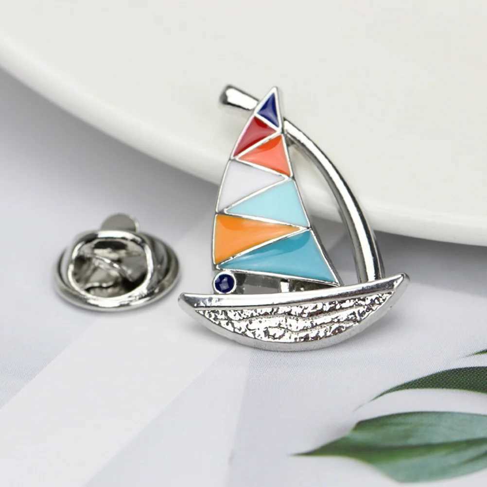 3-piece clip on loop alloy tropical fish lighthouse lapel vintage jewelry sailboat pin brooch clothing decoration W240815