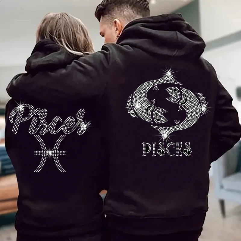 Fashion Mens Loose Sweatshirt Hoodies Black Rose Rhinestone Hoody Male Casual Warm Streetwear Jacket Coats Women Unisex Pullover 240810