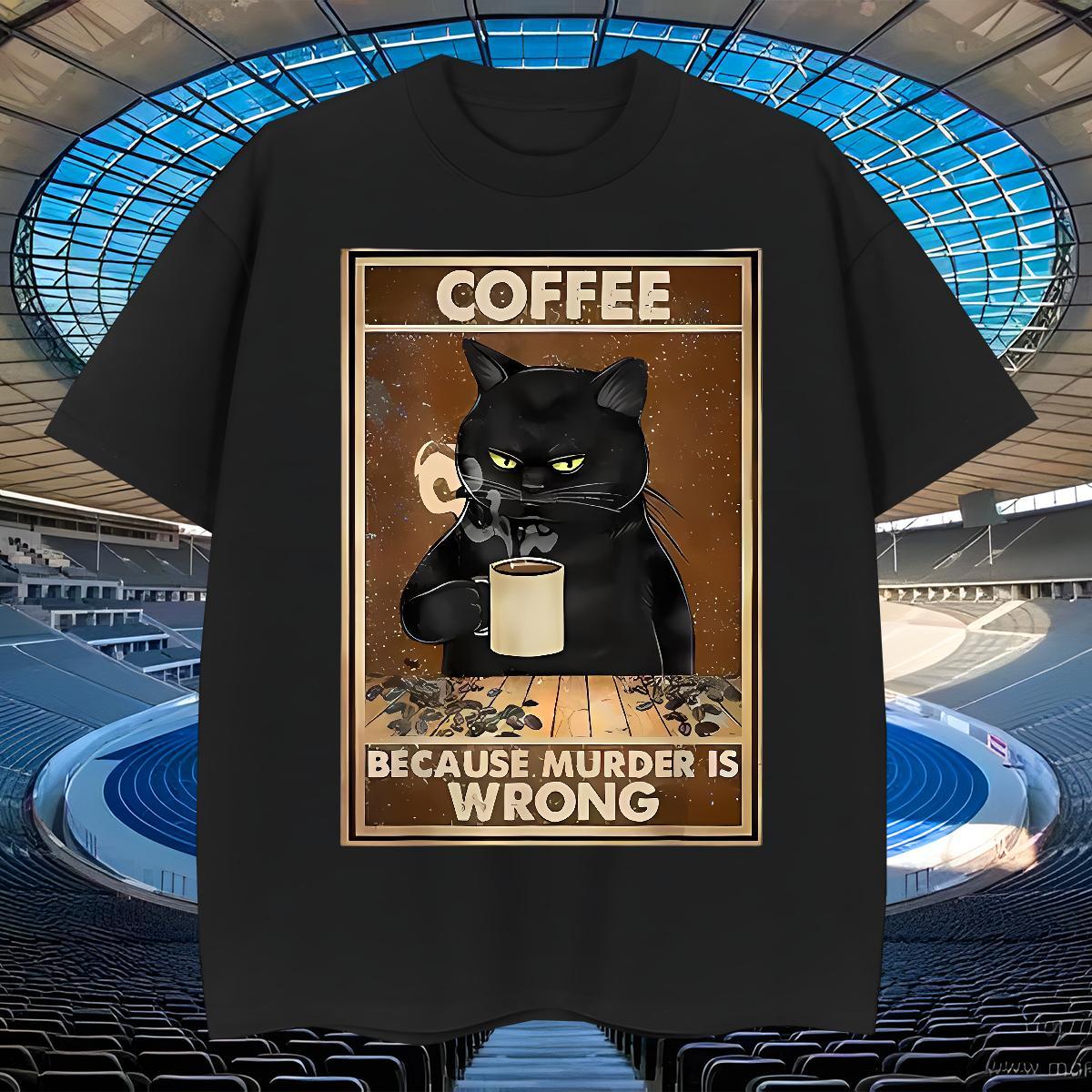 Loose T Shirt For Man cat O-Neck Short Sleeve Hip Hop Street DIY 230g Cotton Tshirts New Wear
