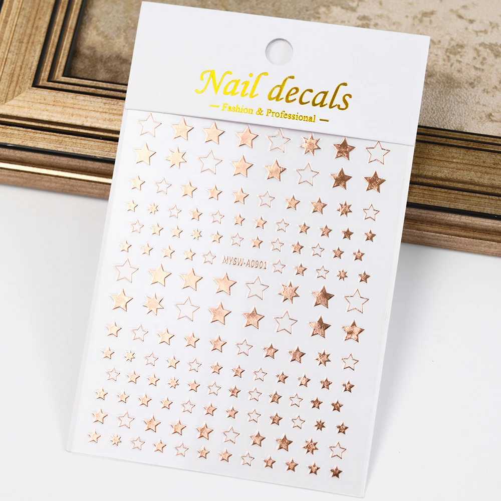 Black White Star 3D Nail Art Sticker Y2K Pentagram Self-Adhesive Decals Laser Shiny Glitters Starlight Manicure Ornaments SliderXJ240814