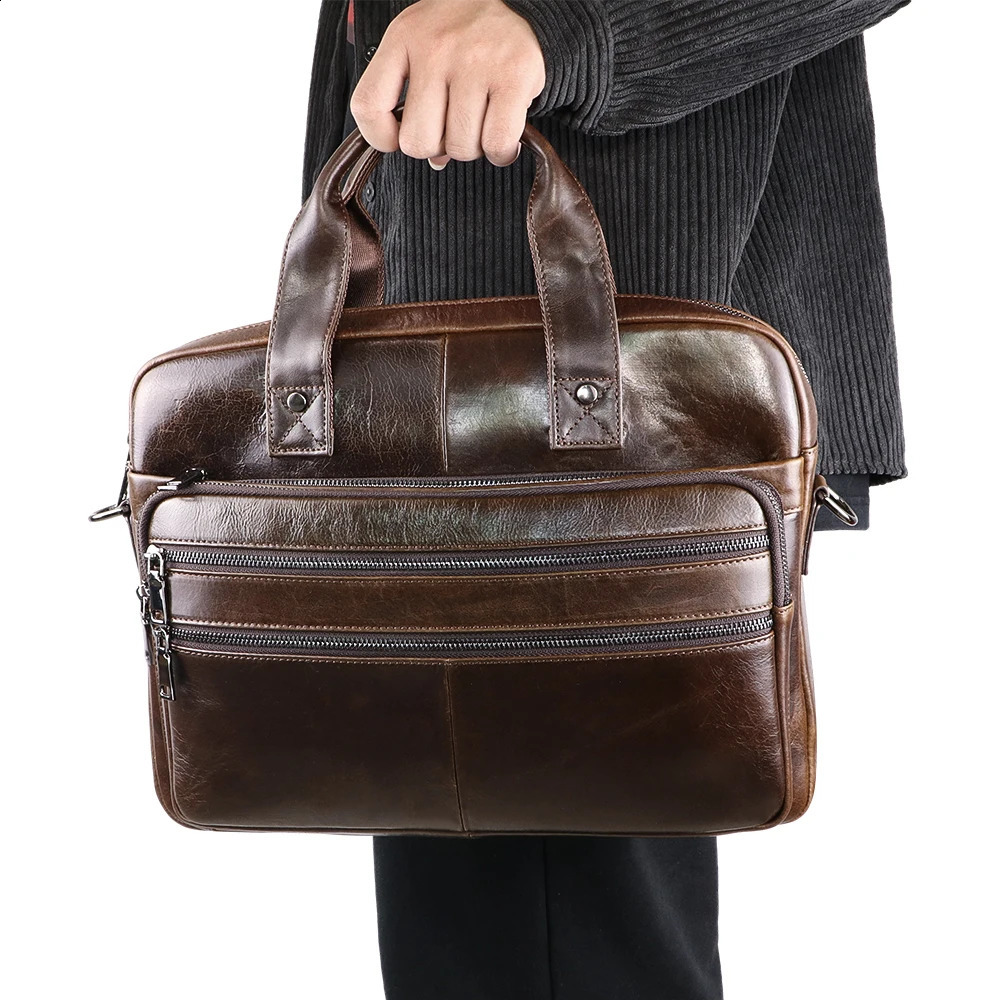 Royal Bagger 15.6 Laptop Briefcases for Men Genuine Cow Leather Business Shoulder Messenger Bag Vintage Casual Handbags 1512 240813
