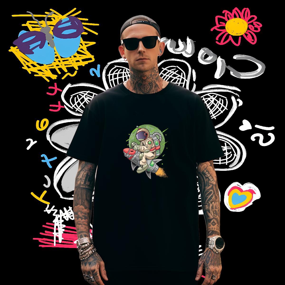 T-Shirts 230g Pure Cotton universe Street Casual Breathable Short Sleeve Cartoon Print Couples T Shirts Stylist Loose Fit Tops Shirt