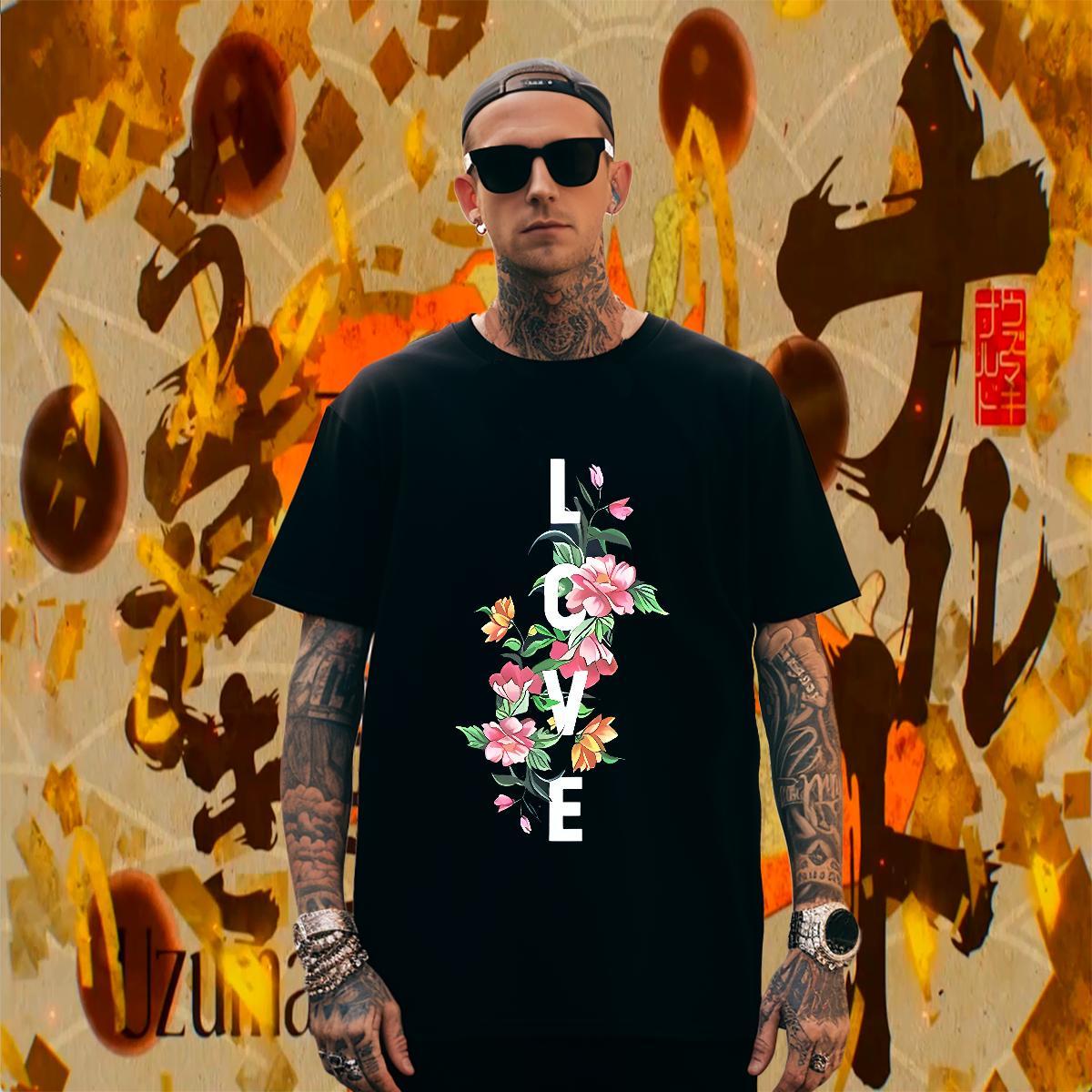 Cool Couples T Shirts Street wear Hip Hop 230g Pure Cotton DIY Printed Round Neck Short Sleeve flower T Shirts Men Customized Tee Shirt