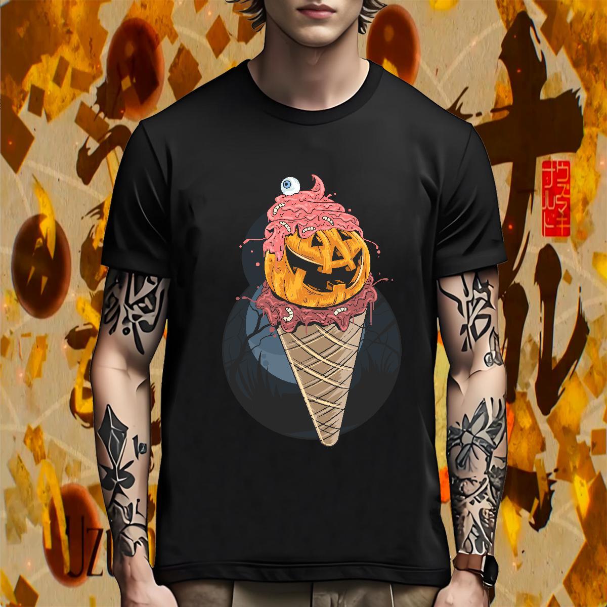 Comfortable T-Shirts for Men pumpkin Breathable Short Sleeve Street Anime 100% Cotton 230g Tshirts Classic Tops Tees
