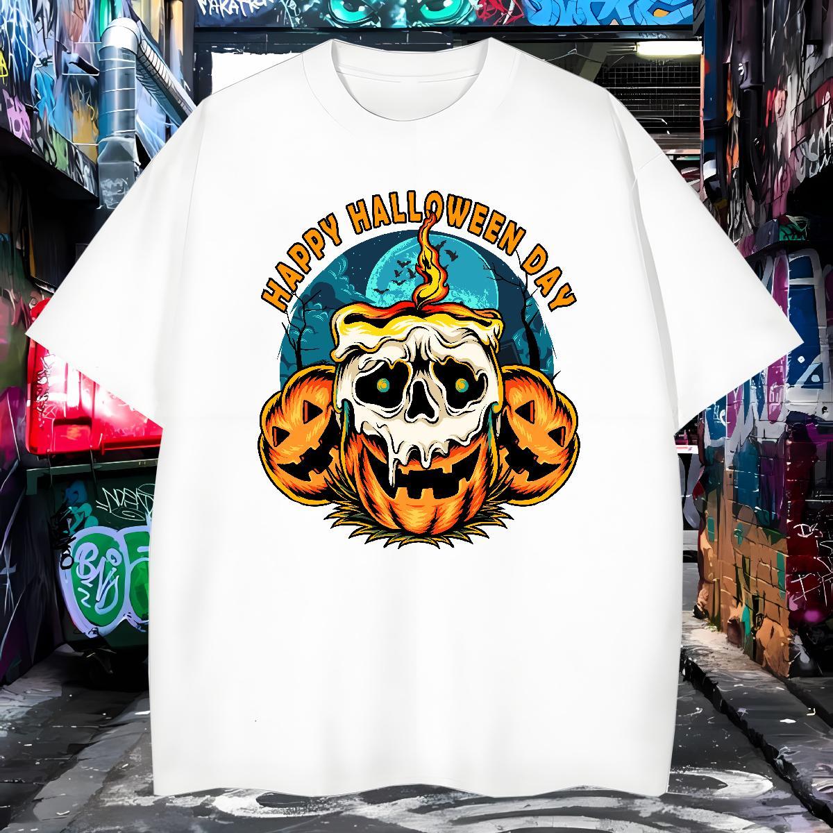 Loose T shirt Halloween O-Neck Short Sleeve Outdoor Anime 230g Cotton Men Clothes T-Shirt Fashion Tees Shirts