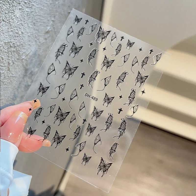 1PCS 3D Laser Gold Silver Butterfly Nail Sticker Black White Love Stickers Nail Art Decoration Glitter Silver Flame Nail DecalXJ240814