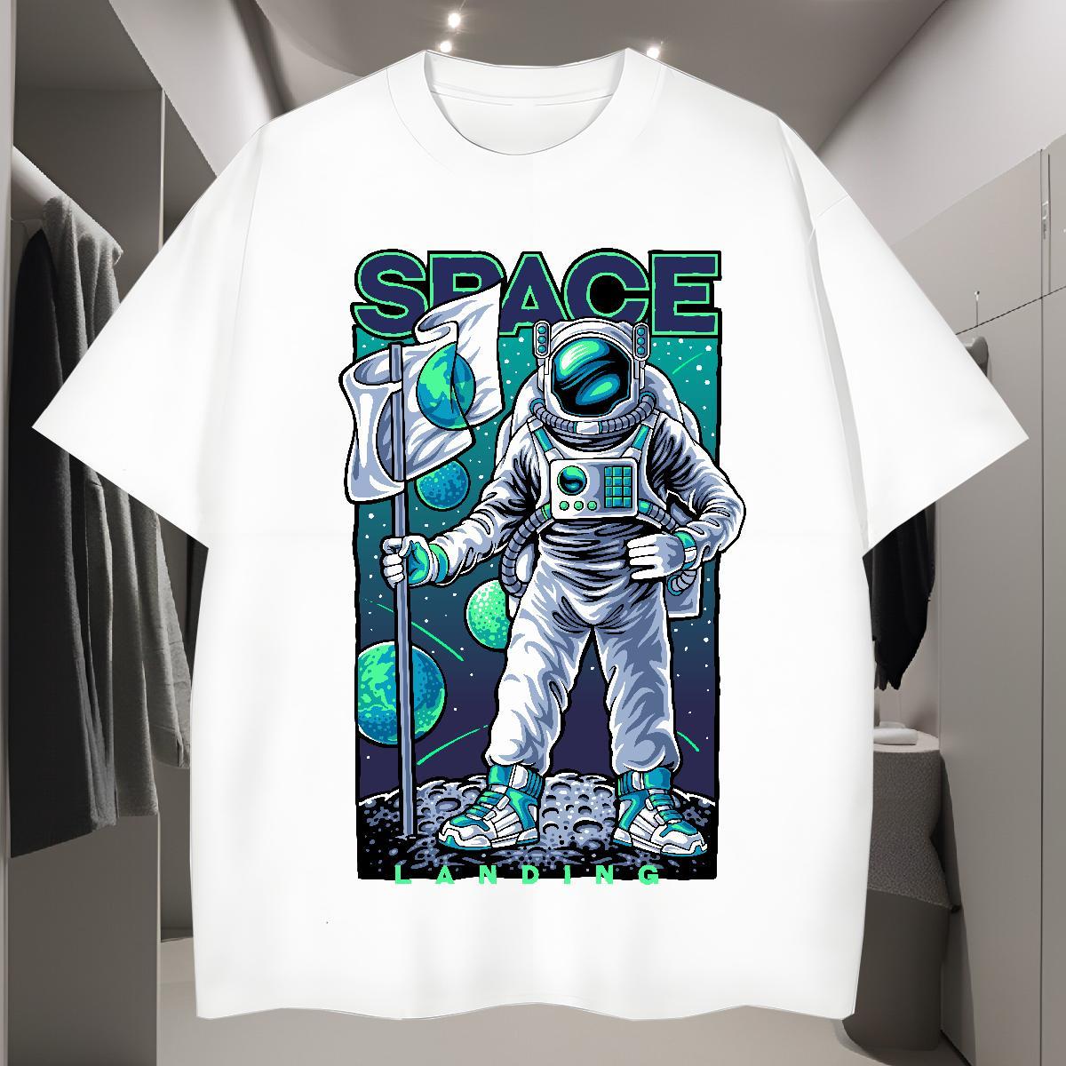 T Shirts Men 100% Cotton 230g universe Sports Casual Breathable Short Sleeve White Plus Size Men Tshirts Fashion Casual TOP Quality Wear