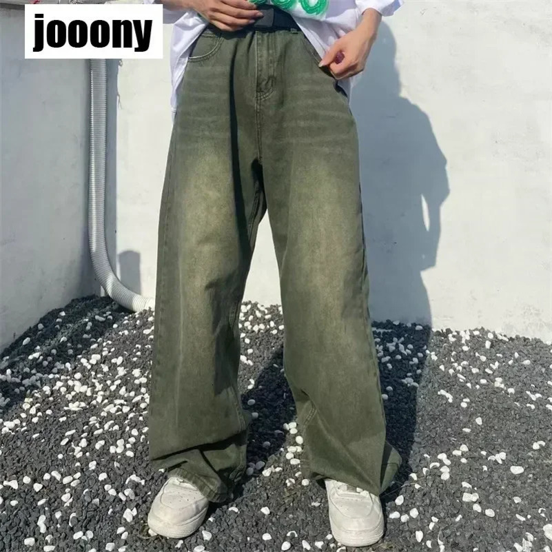 Mens Trend Street Hip Hop Straight Tube Loose Wide Leg Casual Long Pants Vintage Harajuku Gradient Wash Jeans Versatile Daily 240814