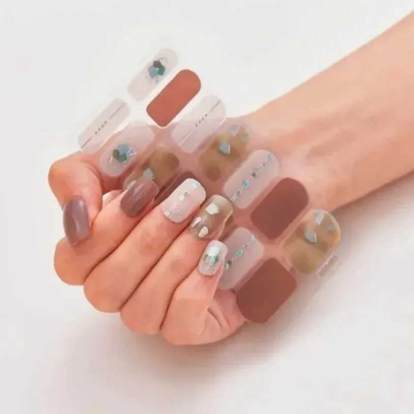 New 5D Semi Cured UV Gel Nail Slider Blush Flowers Design Full Nails Wrap Decals Waterproof UV StickersXJ240814