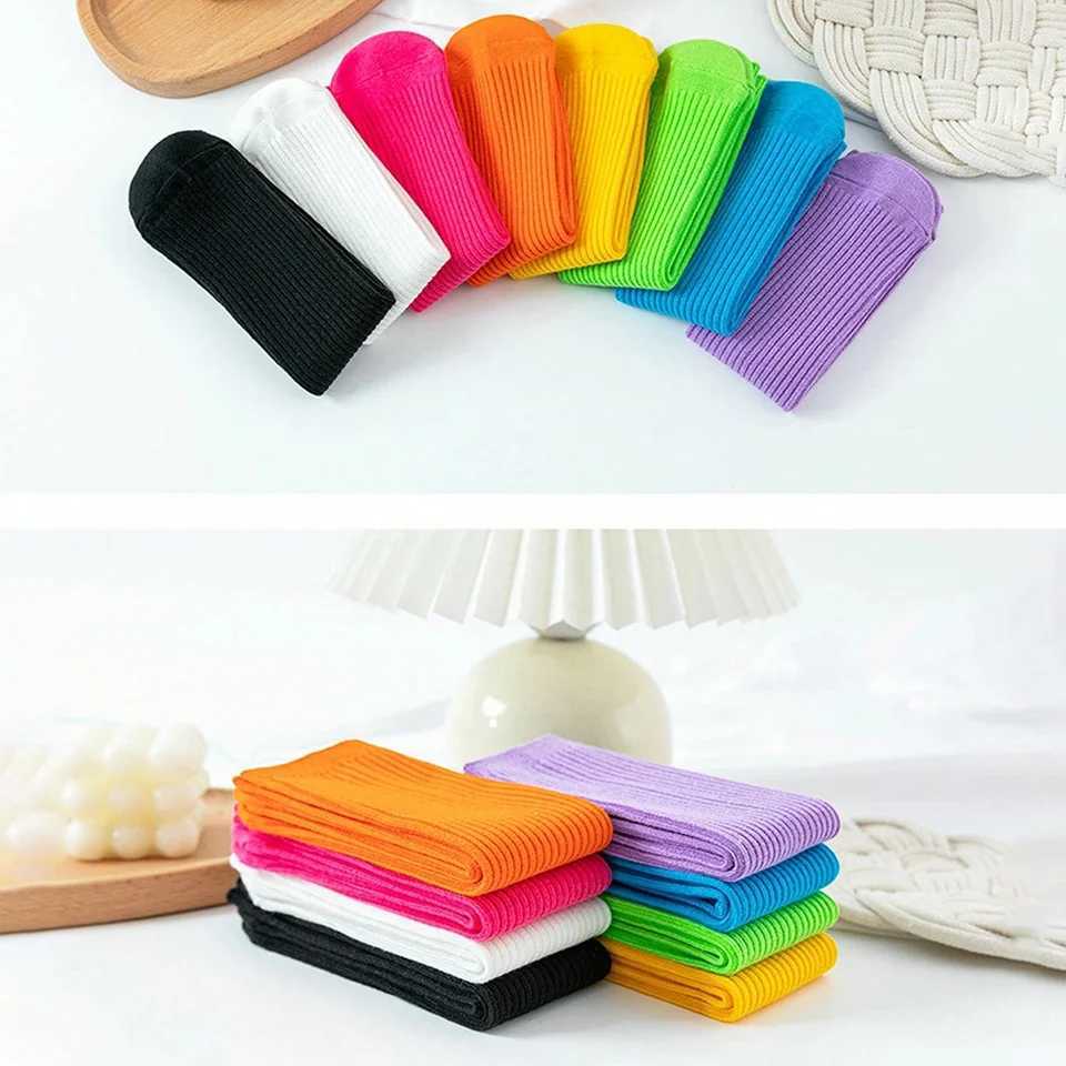 8 pairs of childrens socks cotton blend breathable knee length socks solid color cute dress socks dopamine dress W240814