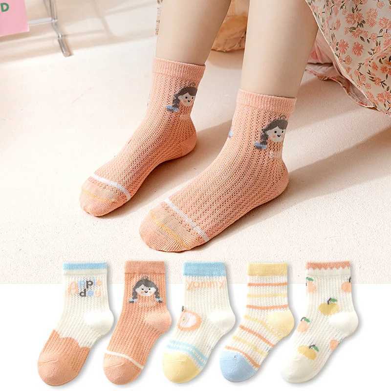 5 pairs/batch of summer childrens socks for boys and girls baby fashion pure cotton wild soft breathable childrens casual mesh socks for 1-8 years W24