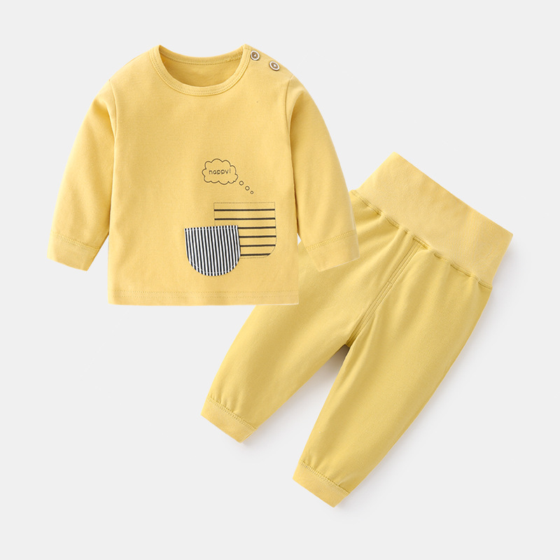 Children's autumn and winter undergarments baby underwear set male and female babies cotton printed shoulder buckle two high-waisted long Johns