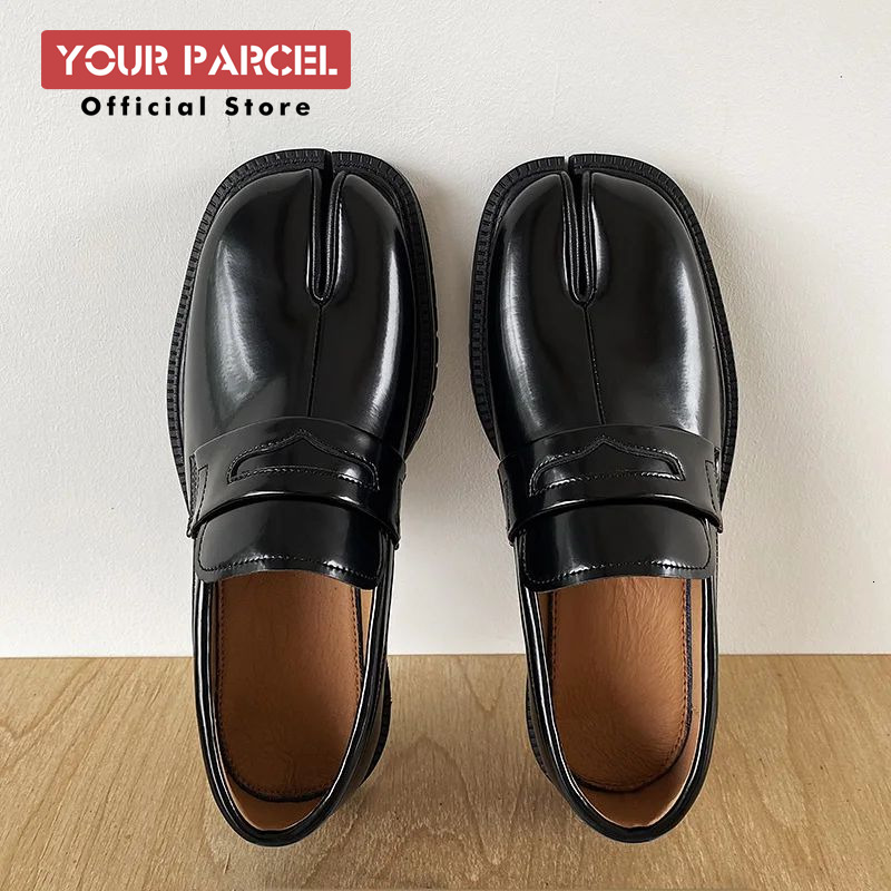 Split Toe Horseshoe For Men's Thick Sole Lefu Tabi Patent Korean Version Trend Casual Leather Shoes 241117
