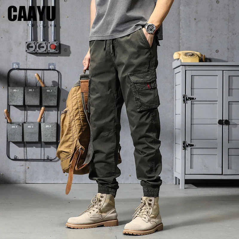 CAAYU Joggers Cargo Pants Mens Casual Hip Hop Y2k Multi-Pocket Male Trousers Sweatpants Streetwear Techwear Tactical Khaki Pants 240816