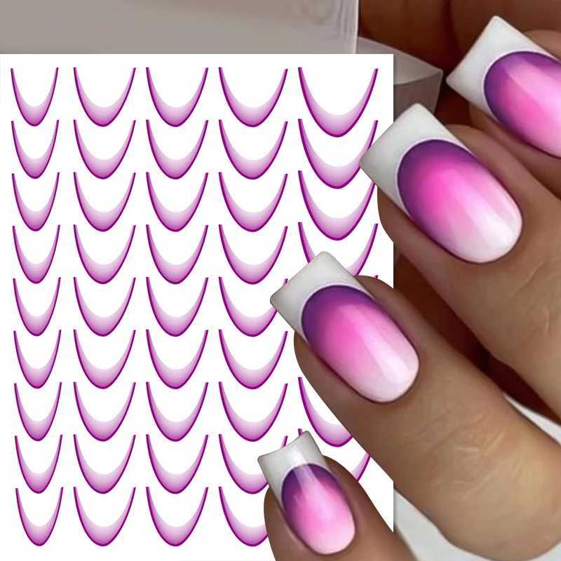 3D Pink Blue Gradient French Style Nail Stickers Design French Line Romance Fashion Gradient Line Nail Art Decal DIY AccessoriesXJ240814