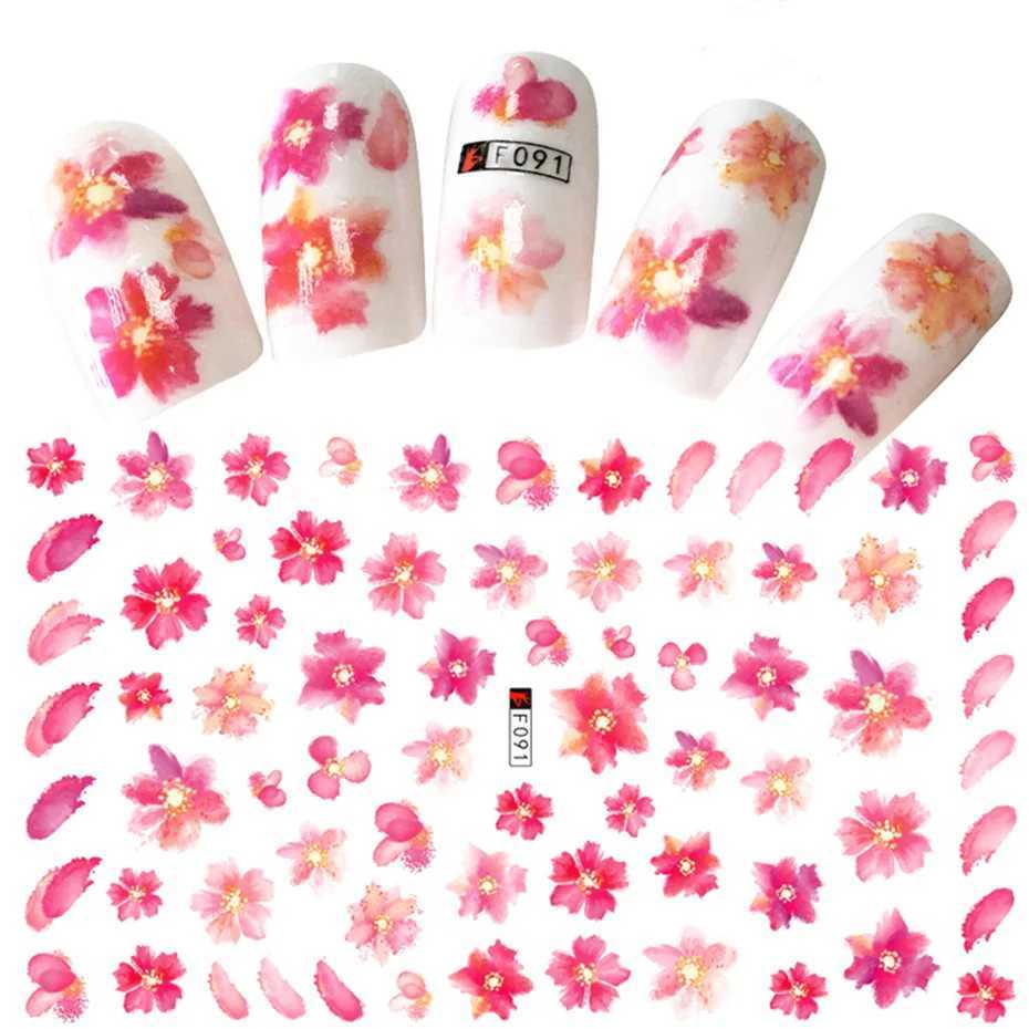 3D Personalized DIY Pink Sakura Nail Art Stickers Color Rose Flower Nail Art Slider Nail Decorative Decals StickersXJ240814