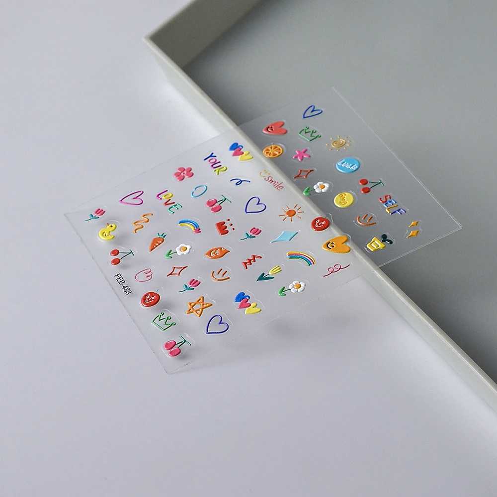 2023 Jelly Design Tulip Flowers Love Heart Color Lines 5d Embossed Reliefs Nail Art Stickers Lovely Manicure Nail DecalsXJ240814