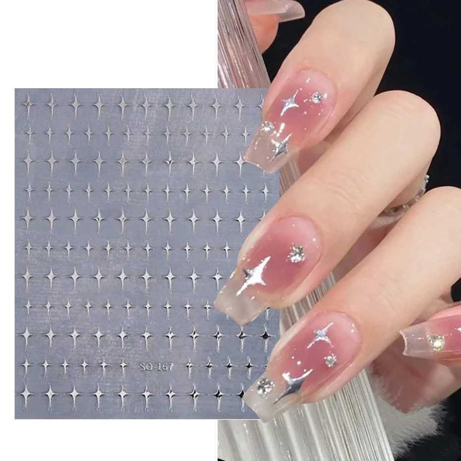 Glossychic Silver Star Nail Manicure Sticker Laser Bronzing White Pentagram Adhesive Decal Halloween Starlight Charm Foils DecorXJ240814