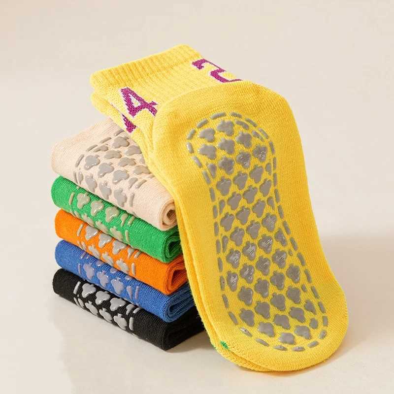 6 pairs of anti slip childrens floor socks trampoline socks all season solid color digital trend student indoor socks W240814