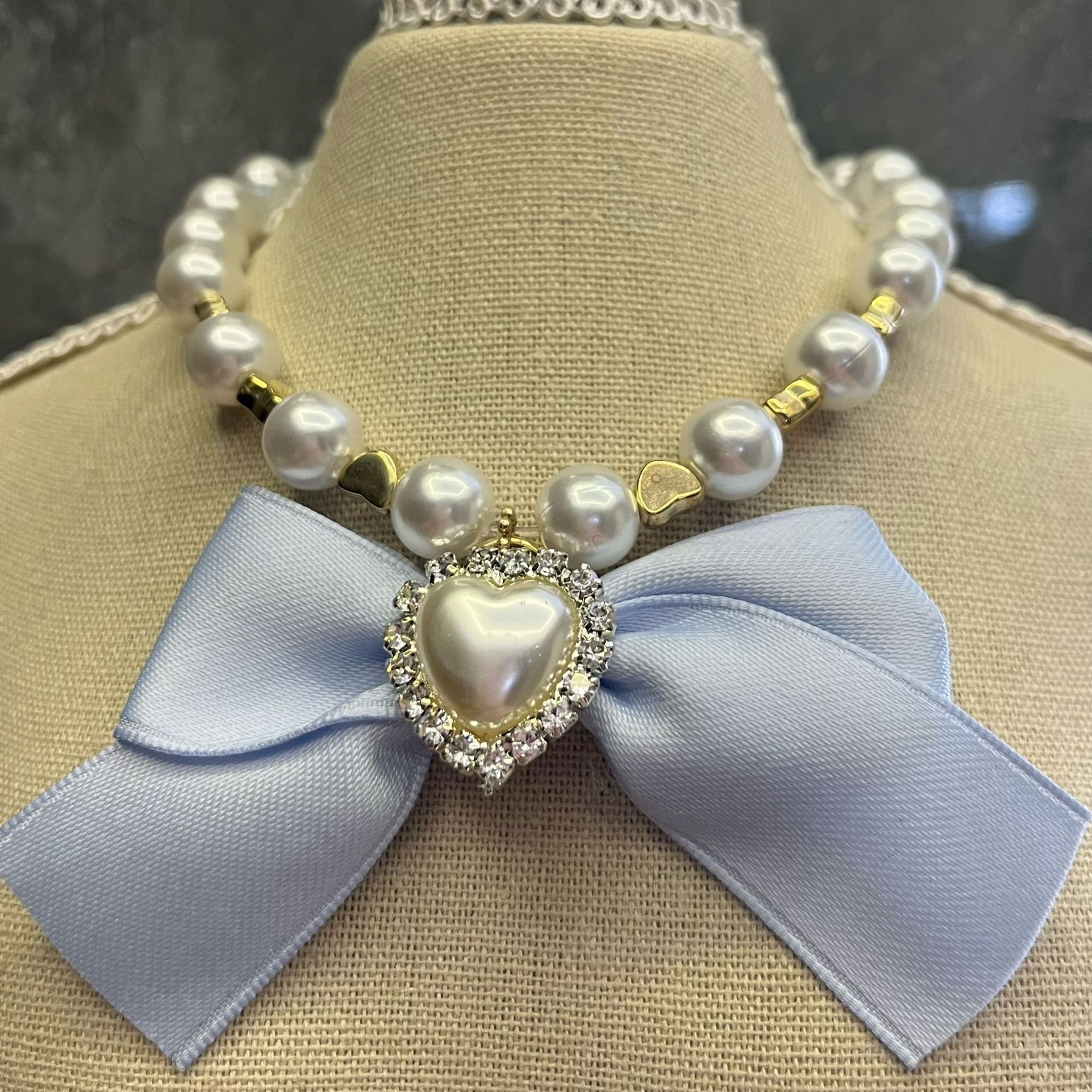 Dog Pet Colorful Collar Cat Collar Cute Pearl Decorative Necklace Day Bow Bow Neck Ornament