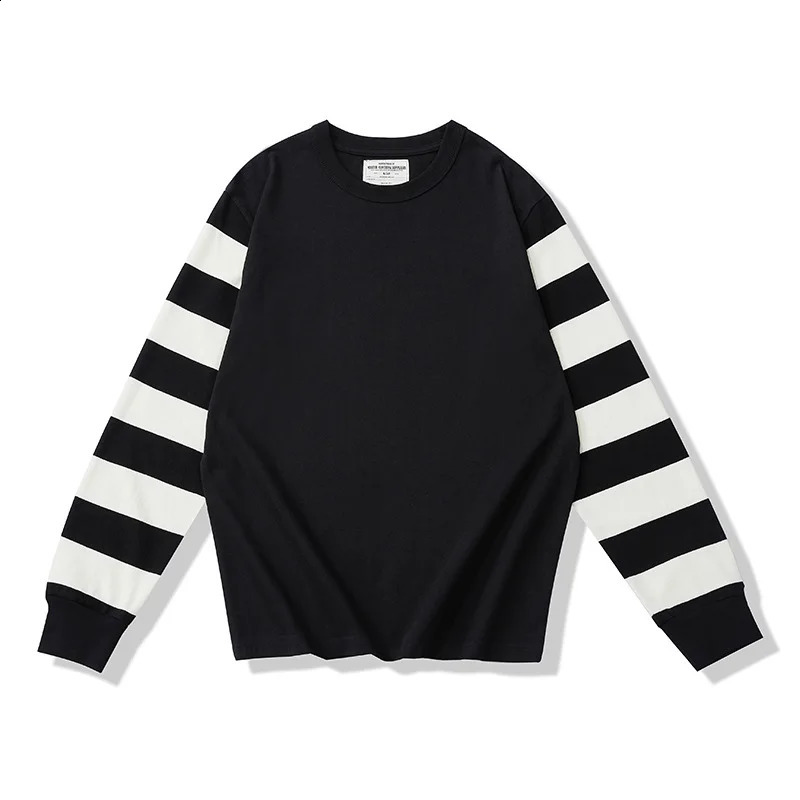280G Heavyweight Dual Yarn Cotton Spring Fall Fashion Zebra Stripe T-shirt Mens Long Sleeve Casual Loose Tee Premium Basic Tops 240814