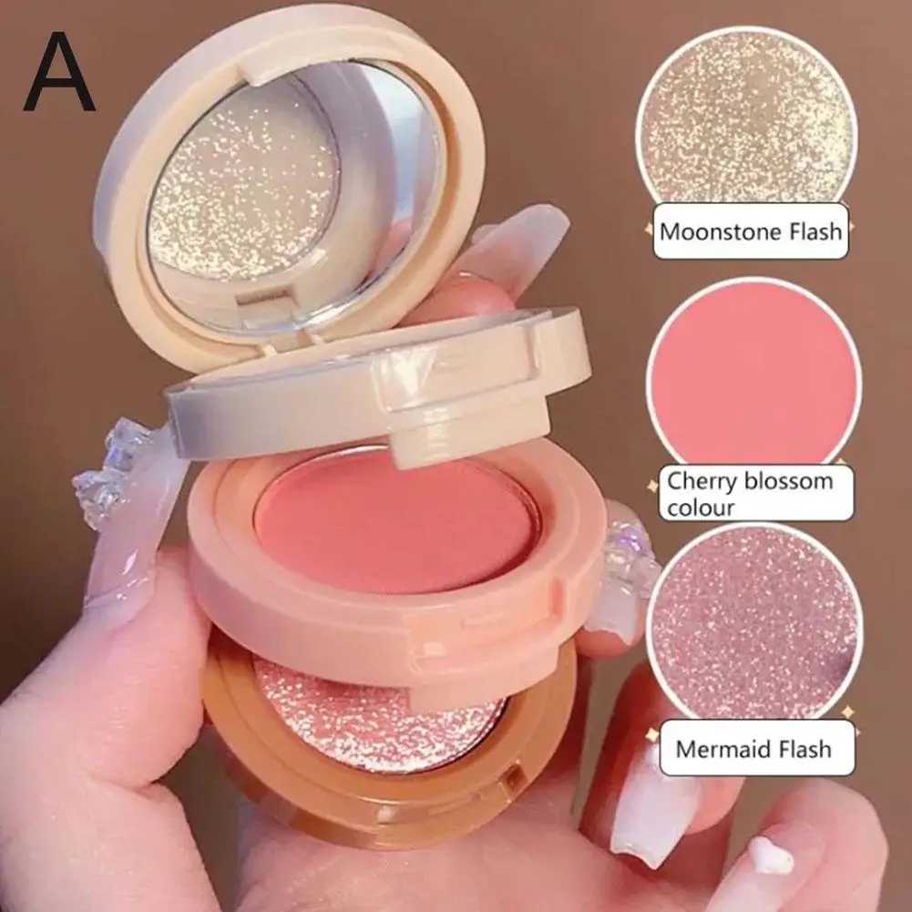 3 In 1 Matte Highlighter Blush Palette Blush Contour Palette Hairline Brow Powder - Brighten Matte Face Glitter Makeup Cosmetics Y240815